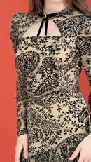 Vestido Longo Tule Paisley - Bege e Preto