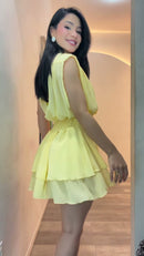 Vestido Chiffon Gola Alta - Amarelo