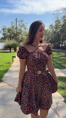 Vestido Floral Preto Alças Cruzadas - Preto Floral