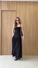 Vestido Longo Busto Franzido - Preto