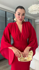 Vestido Longo Manga Kimono - Vermelho
