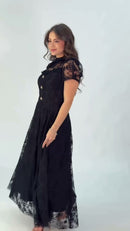 Vestido Preto Tule Bordado - Preto