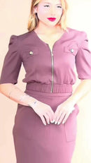 Conjunto Blusa Zíper e Saia Midi - Rosê Malva