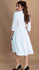 Vestido Risca de Giz com Gravatinha - Branco Risca de Giz