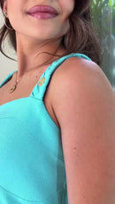 Vestido Azul Tiffany com Bolero 100% Linho - Azul Tiffany
