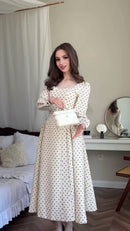 Vestido Midi Poá Manga Bufante - Off White