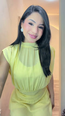 Vestido Chiffon Gola Alta - Rosa