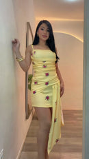 Vestido Mini Drapeado Floral - Verde Água