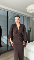 Vestido Longo Manga Kimono - Marrom Chocolate