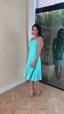 Vestido Azul Tiffany com Bolero 100% Linho - Azul Tiffany