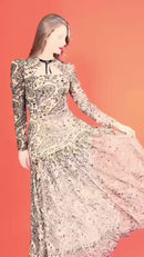 Vestido Longo Tule Paisley - Bege e Preto