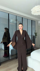 Vestido Longo Manga Kimono - Marrom Chocolate