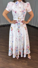 Vestido Midi Floral Aquarela - Off White Floral