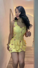 Vestido Mini Floral Babados - Amarelo