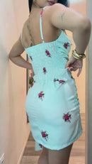 Vestido Mini Drapeado Floral - Verde Água