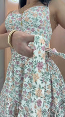 Vestido Floral Corpete Babados - Off White Floral