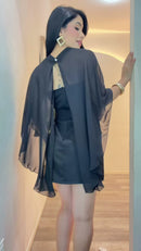 Vestido Tubinho Capa Fluida - Preto