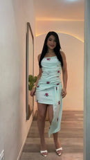 Vestido Mini Drapeado Floral - Rosa Claro