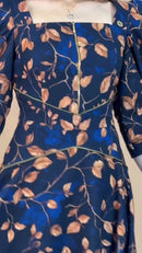 Vestido Longo Estampado com Zíper - Marinho Folhagem