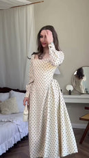 Vestido Midi Poá Manga Bufante - Preto