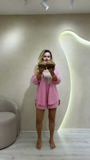 Conjunto 100% Linho Camisa e Shorts - Rosa