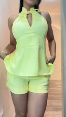 Conjunto Frente Única Peplum - Amarelo