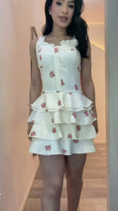 Vestido Mini Floral Babados - Off White