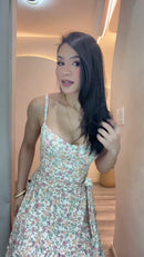 Vestido Floral Corpete Babados - Off White Floral
