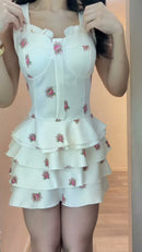 Vestido Mini Floral Babados - Off White