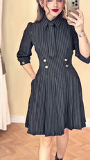 Vestido Risca de Giz com Gravatinha - Preto Risca de Giz