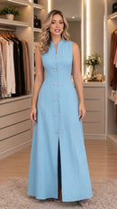 Vestido Azul Claro Longo - Frente