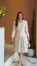 Vestido Chemise Listrado Bordado - Frente